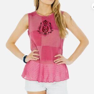 Nwt FUNKY STUFF patch hippy boho embroidery knit cotton tank TOP XL